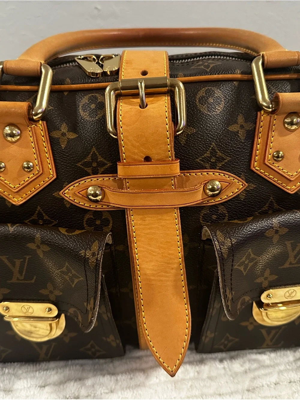 Louis Vuitton Brown Monogram Satchel with Tan Trim